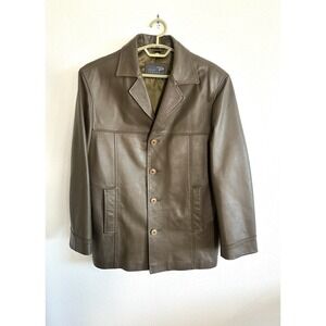 Serge Pariente Mens Leather Jacket Olive Green Button Front Blazer Moto Sz M